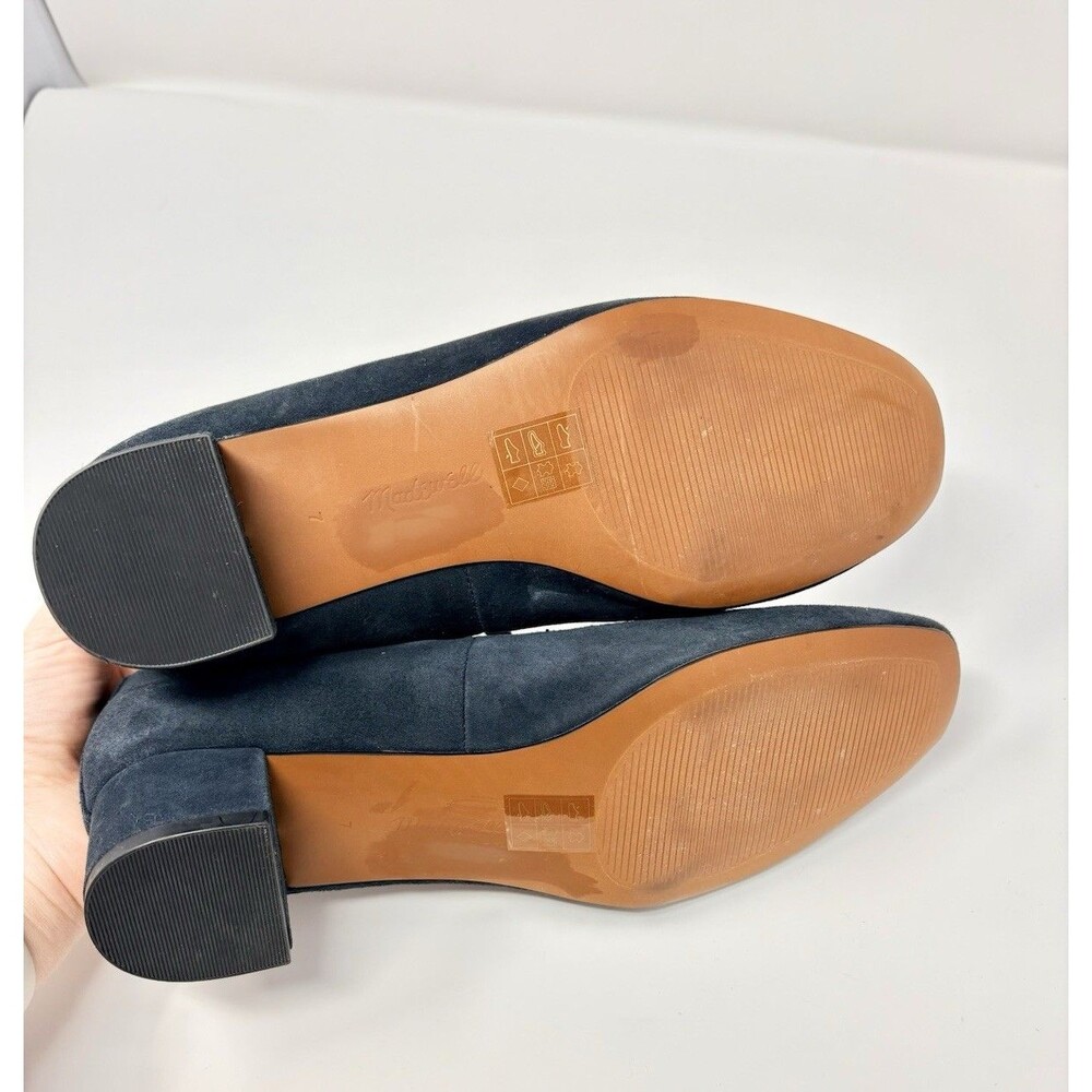 Madewell Suede Leather The Greta Pump Block Heels Juniper Berry Navy Blue Shoe 7 - Picture 10 of 12